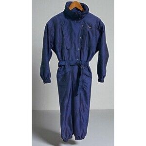 Descente Ski Snowsuit Women’s Medium Blue One Piece Belted Japan Vintage 90s